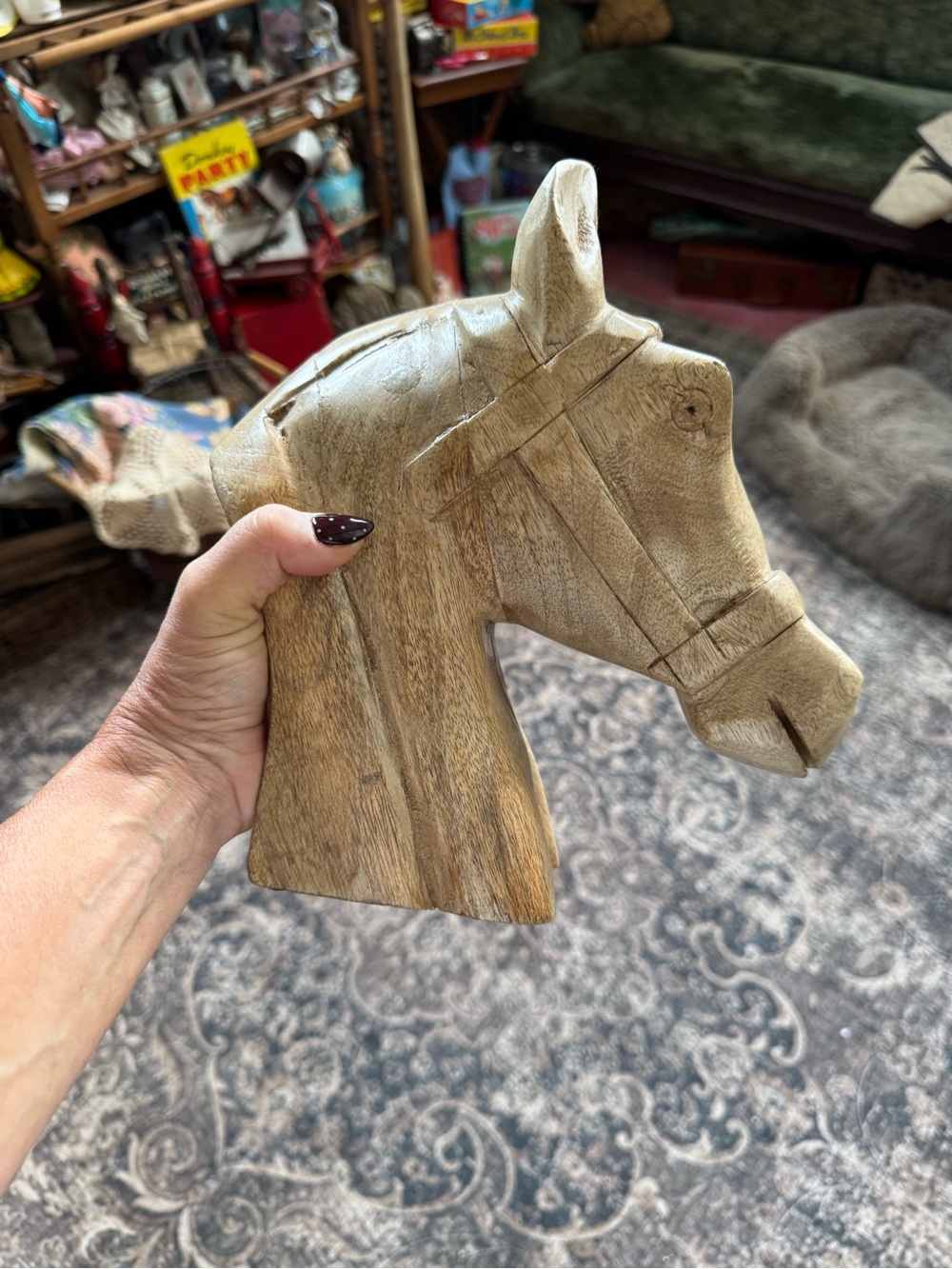 Carved Wood Horse Head Sculpture Rustic Equestrian Western Decor